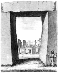 ストーンヘンジトリリトンの眺め、1740年